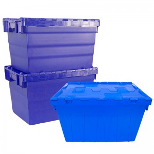 High Performance Large Heavy Duty Stackable Nestable Moving Turnover Plastic Attached Lid Storage Containers